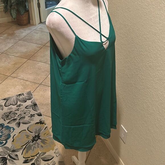 Krisa Size S Strappy Layered Slip Dress Solid Emerald Green Party Cocktail Mini - Picture 4 of 10